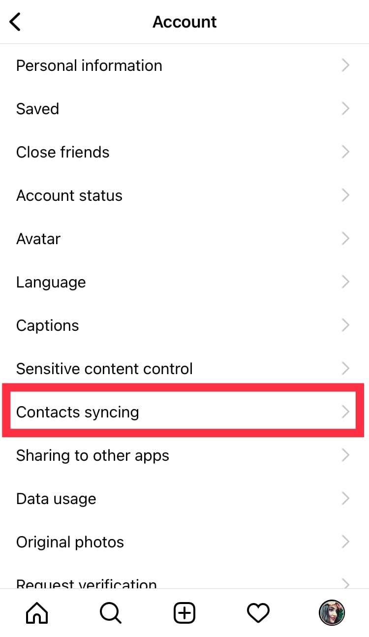 insta contact syncing