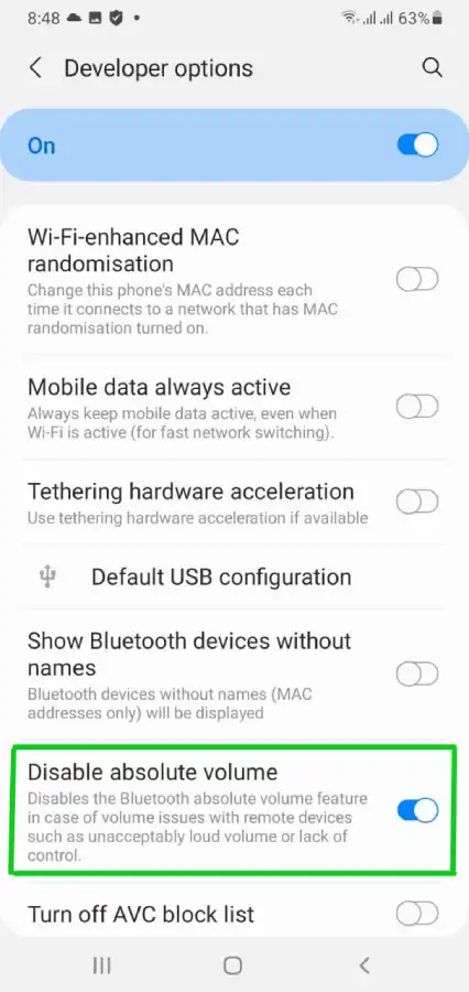 disable absolute volume button
