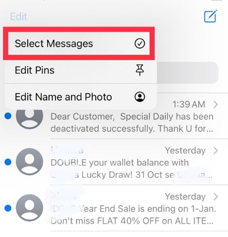 select messages screenshot
